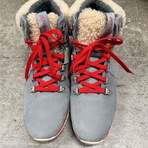 Cole Haan Zerogrand Women's Gray Boots with Red Laces